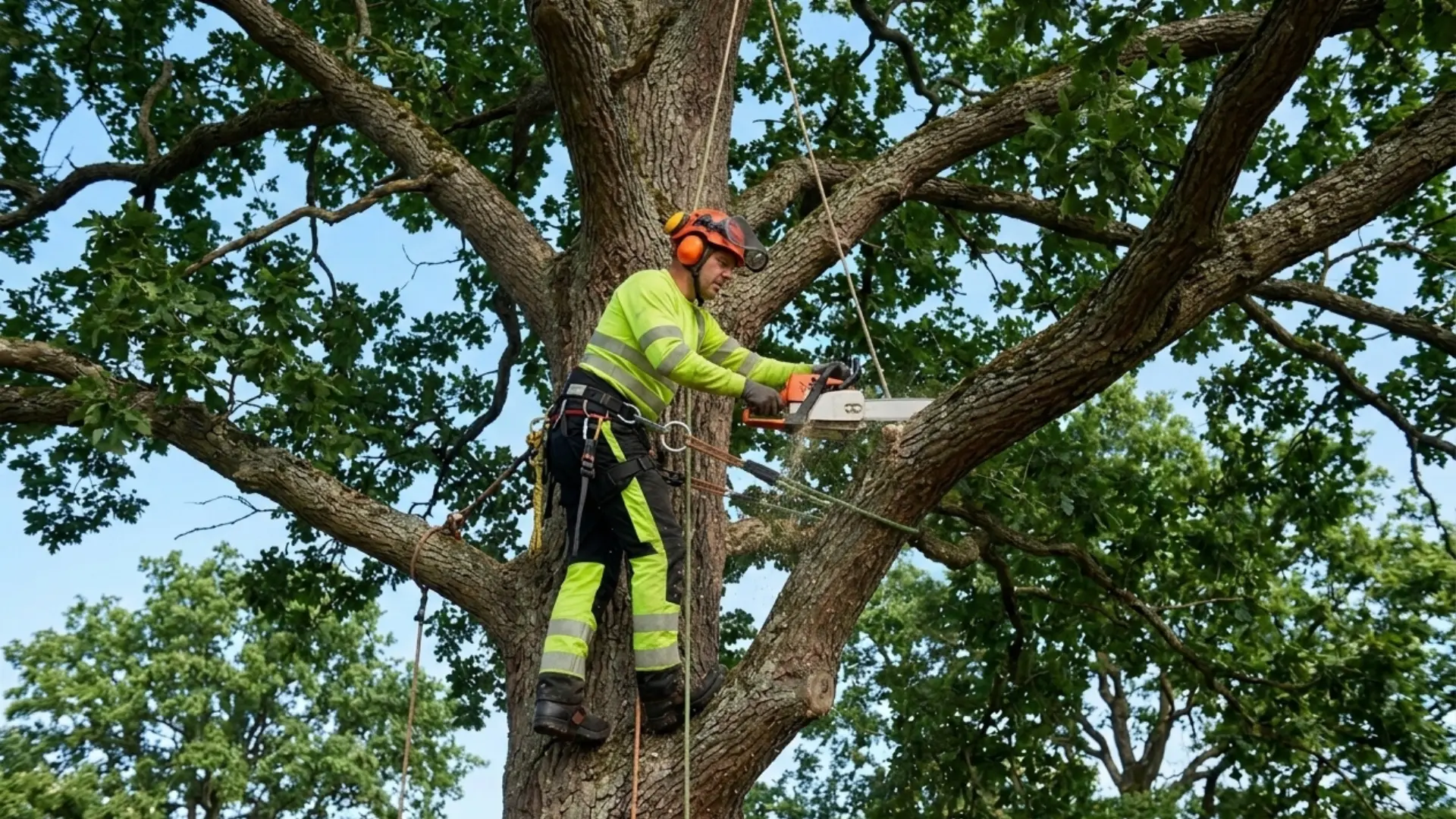 Crew grinding brush with a wood chipper